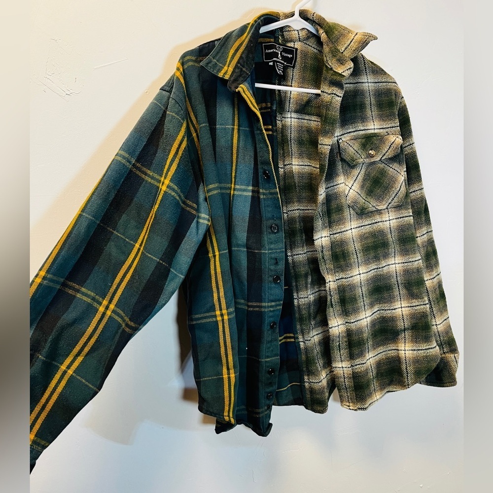 American Vintage USA recycled handmade patchwork flannel shacket size medium